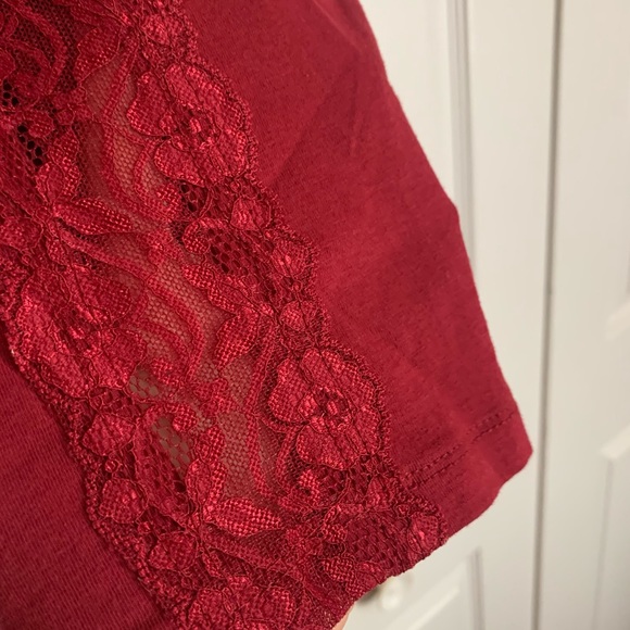 NWOT Burgundy Sheer Lace Mesh Cutout Fitted Tee - Picture 11 of 13